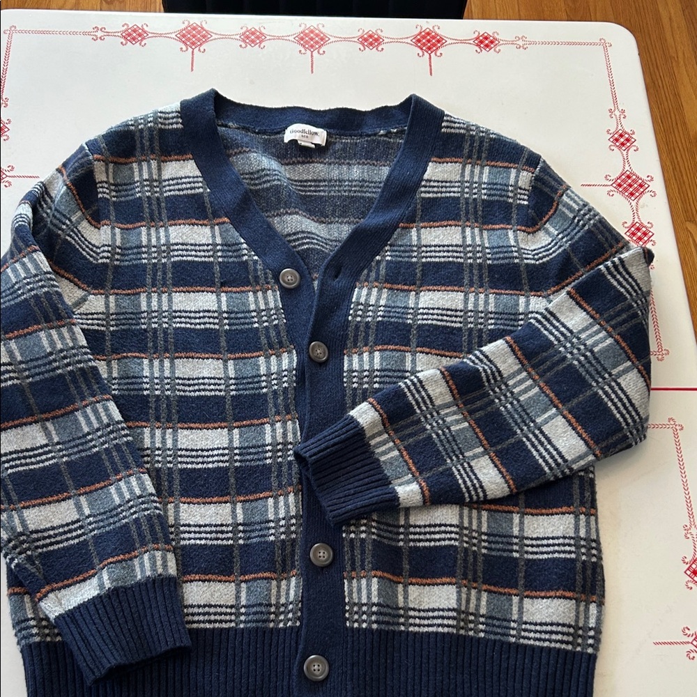 Goodfellow & Co Men's Blue and Gray Checkered Cardigan